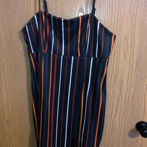 black dress with vertical colored striped dress
